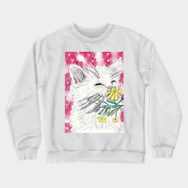 Cute white kitten flower Crewneck Sweatshirt by SamsArtworks